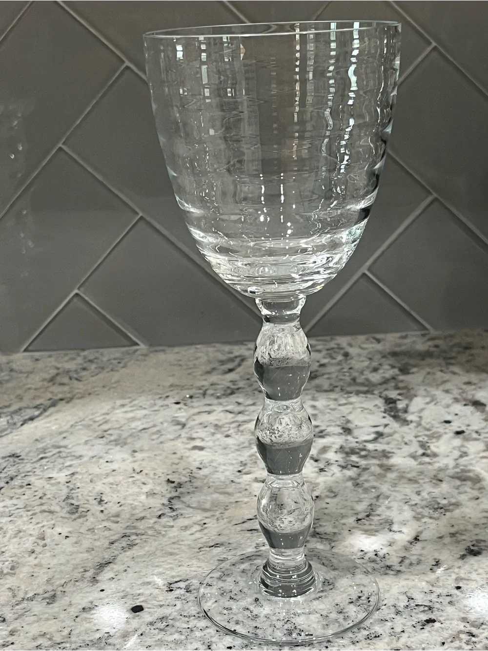 (3) Pottery Barn Asli Red Wine Glasses Set Clear Optic Bead Stemware Lot RARE